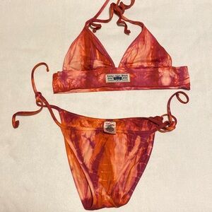Lucky Brand Vintage Inspired red Tie Dye bikini baiting suit Sz Small